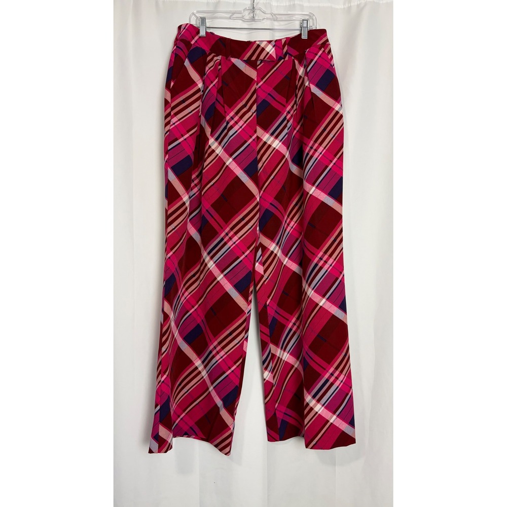 Pink Plaid Wide Leg Trousers Pleated High Waist Pants Large Dopamine Statement